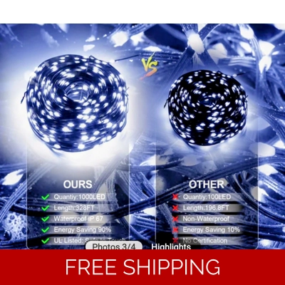 DB 1000 LED Outdoor Christmas Rope Lights 328 ft. Decroative String Lights 8 Mode Remote